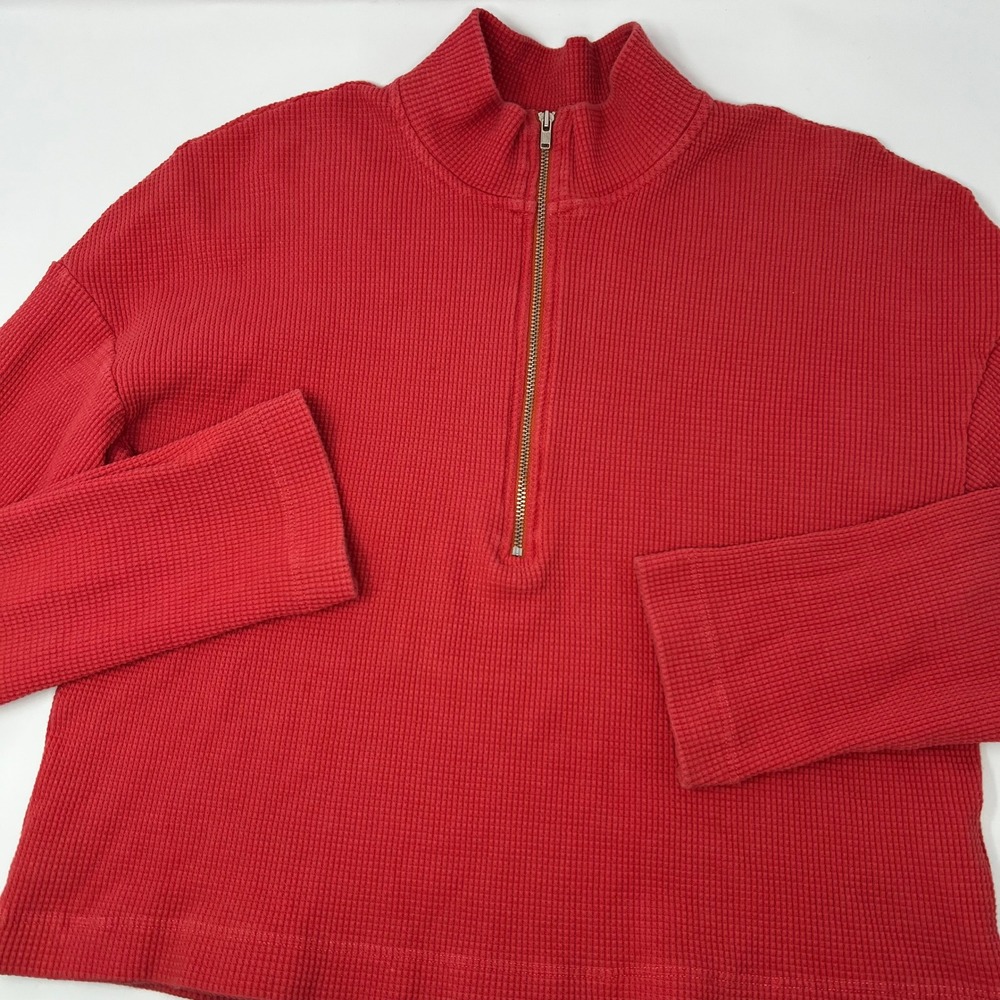 Reformation Yale Waffle Knit 1/4 Zip Long Sleeve‎ Pullover Red Pink Size Medium